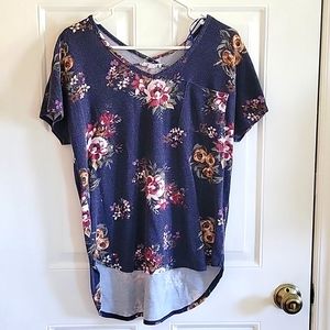 Navy Floral Pink Rose Top
